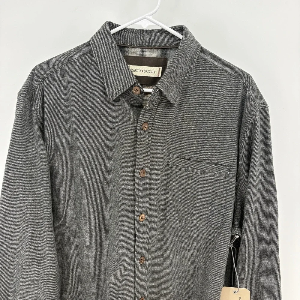 New Dakota Grizzly Men XL Herringbone Flannel Shirt Jacket Gray‎ Button Down